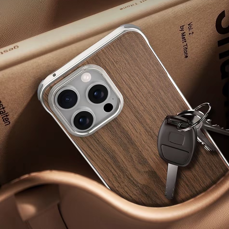 Metal Frameless Wood Grain Magnetic Phone Case