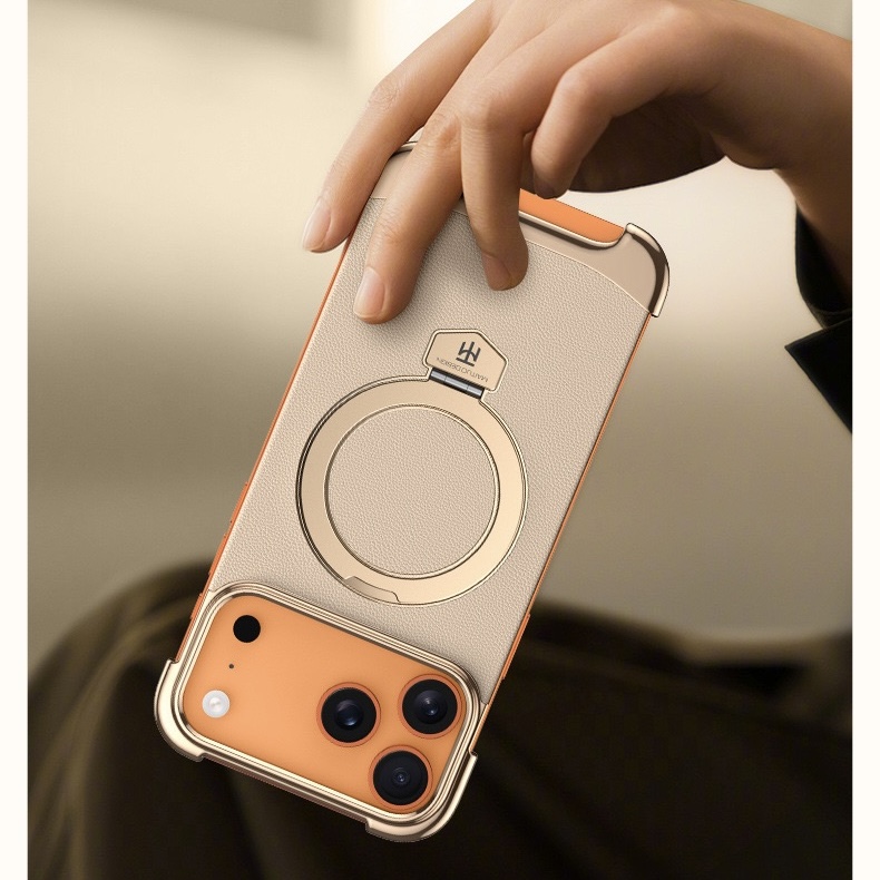 Brand New Plain Leather Borderless Magnetic Bracket Mobile Phone Case