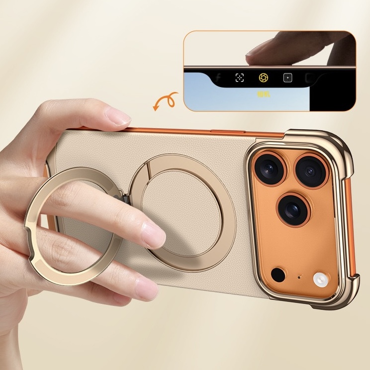 Brand New Plain Leather Borderless Magnetic Bracket Mobile Phone Case