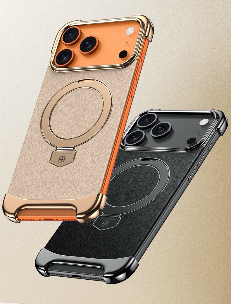 Brand New Plain Leather Borderless Magnetic Bracket Mobile Phone Case