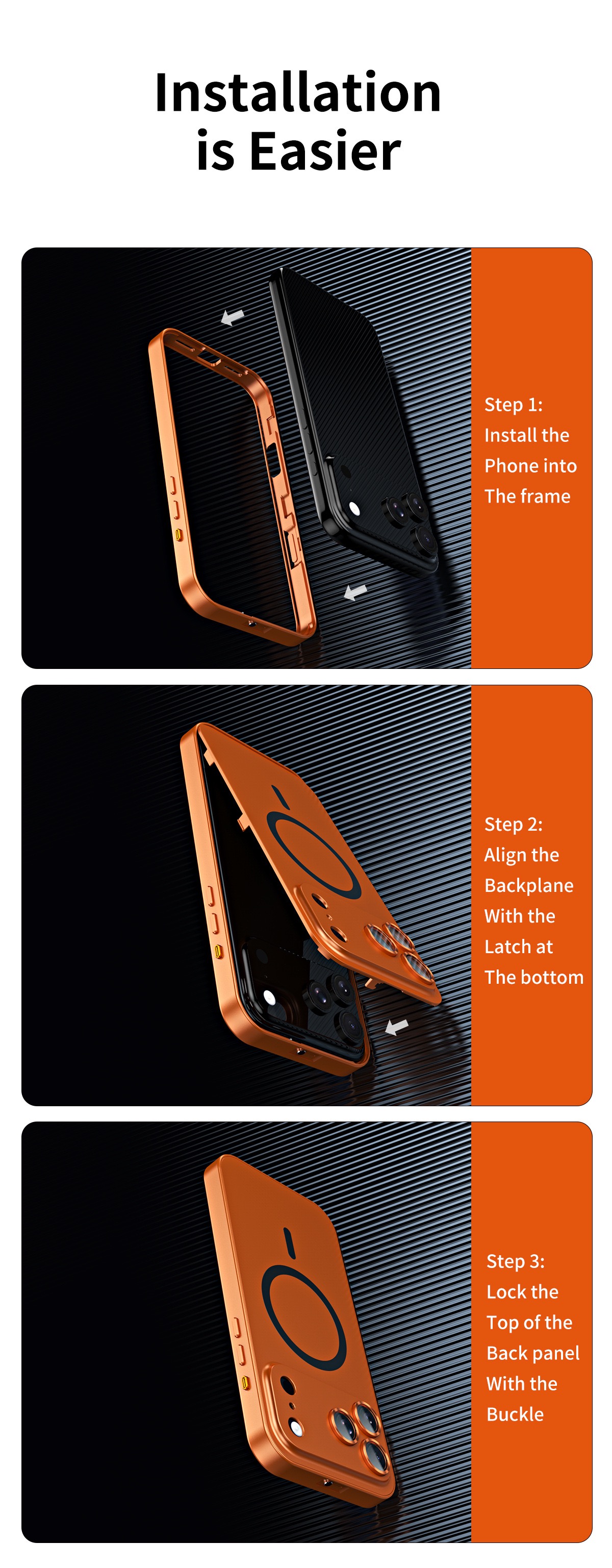 Eco-friendly alloy snap-on magnetic phone case