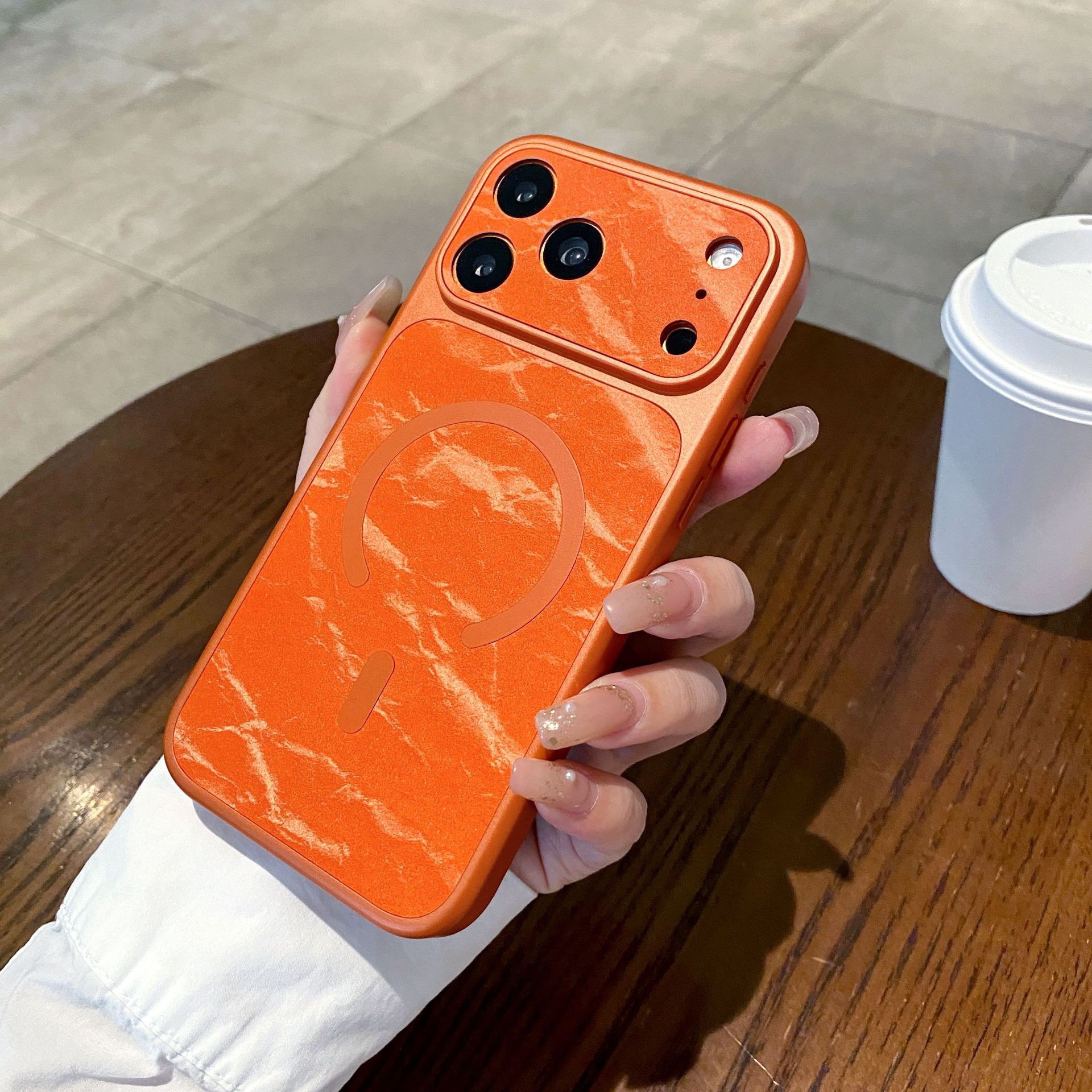 Snow Mountain Pattern Frosted Skin-like Large Window Magnetic Phone Case