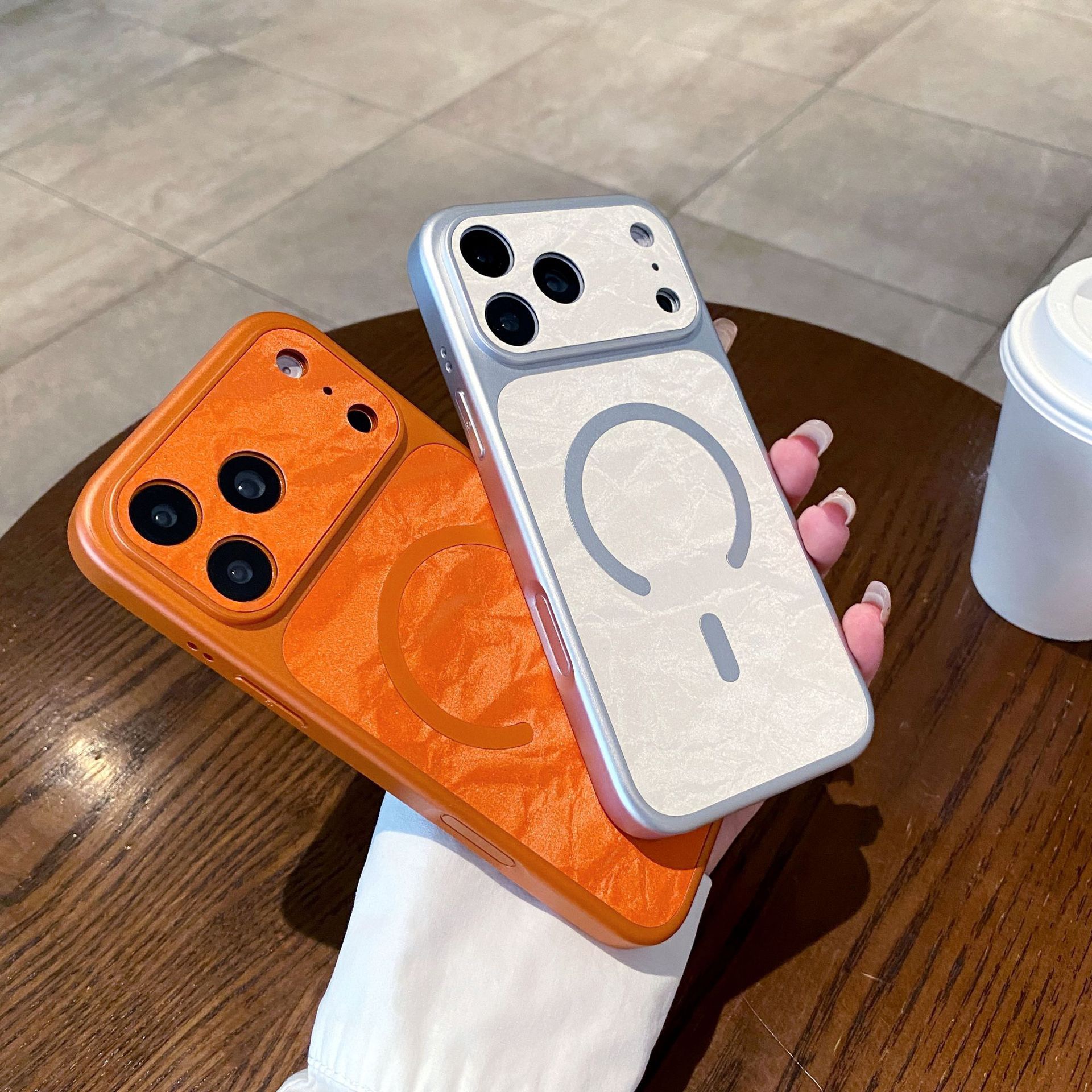 Snow Mountain Pattern Frosted Skin-like Large Window Magnetic Phone Case