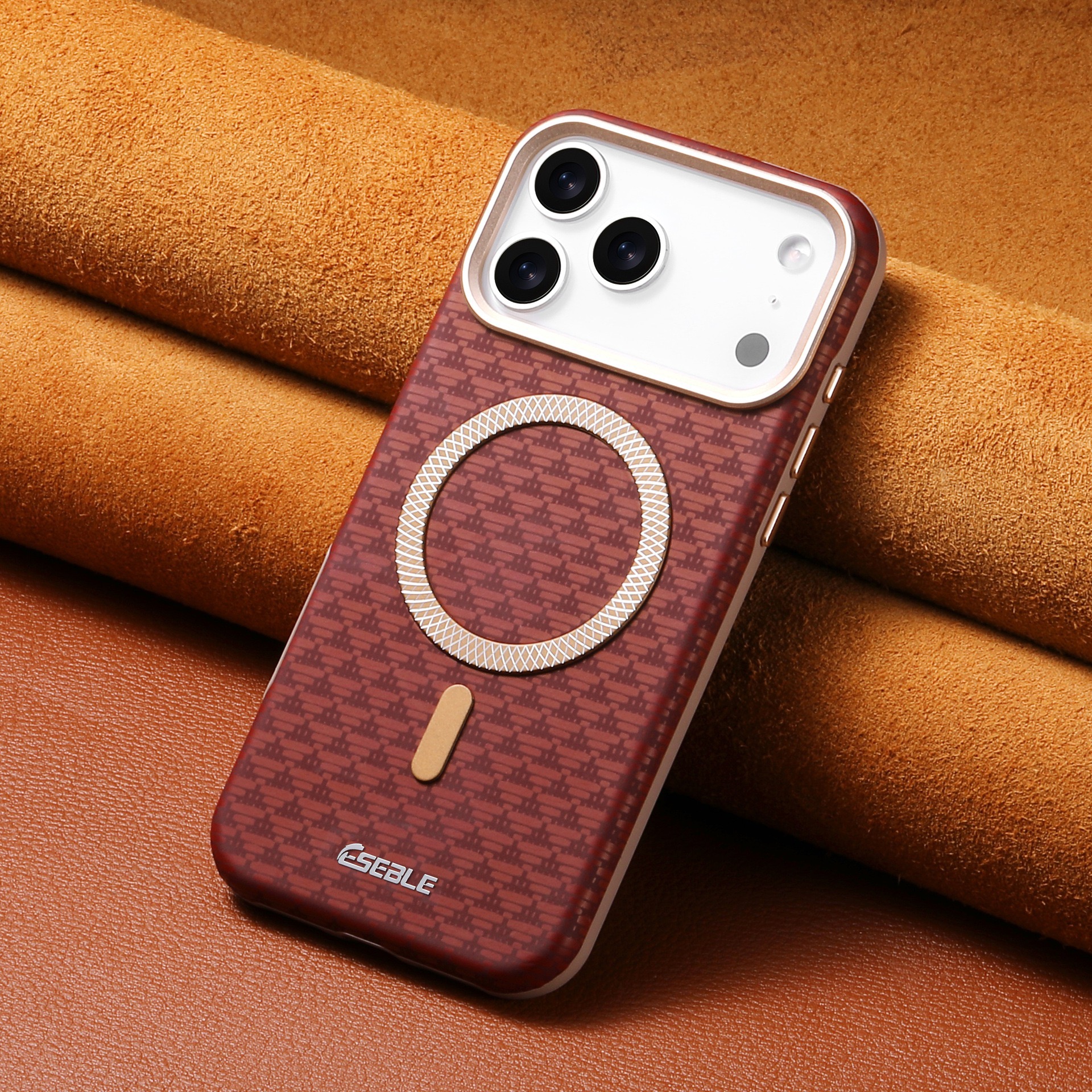 Premium Triangle Pattern Leather Magnetic Phone Case