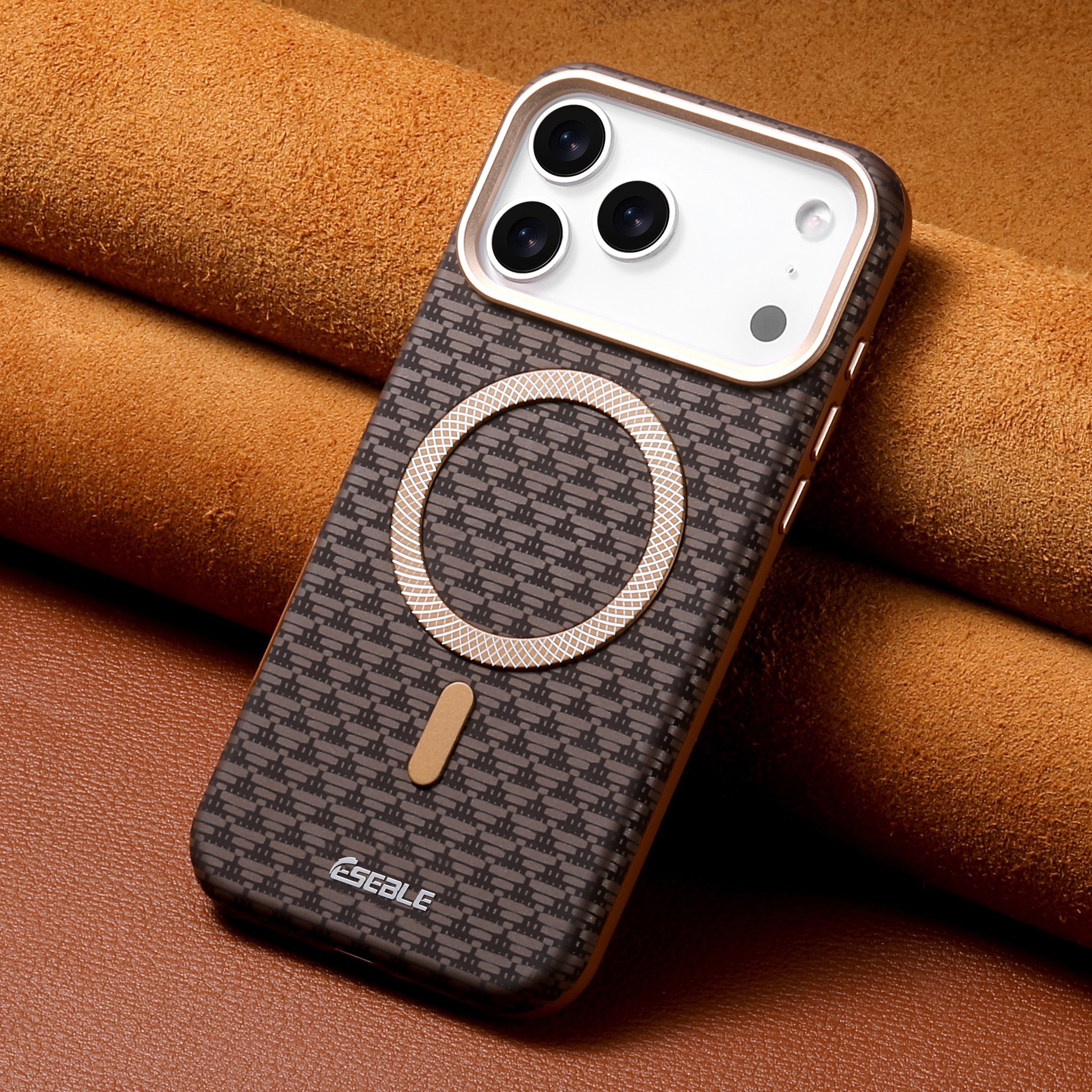 Premium Triangle Pattern Leather Magnetic Phone Case