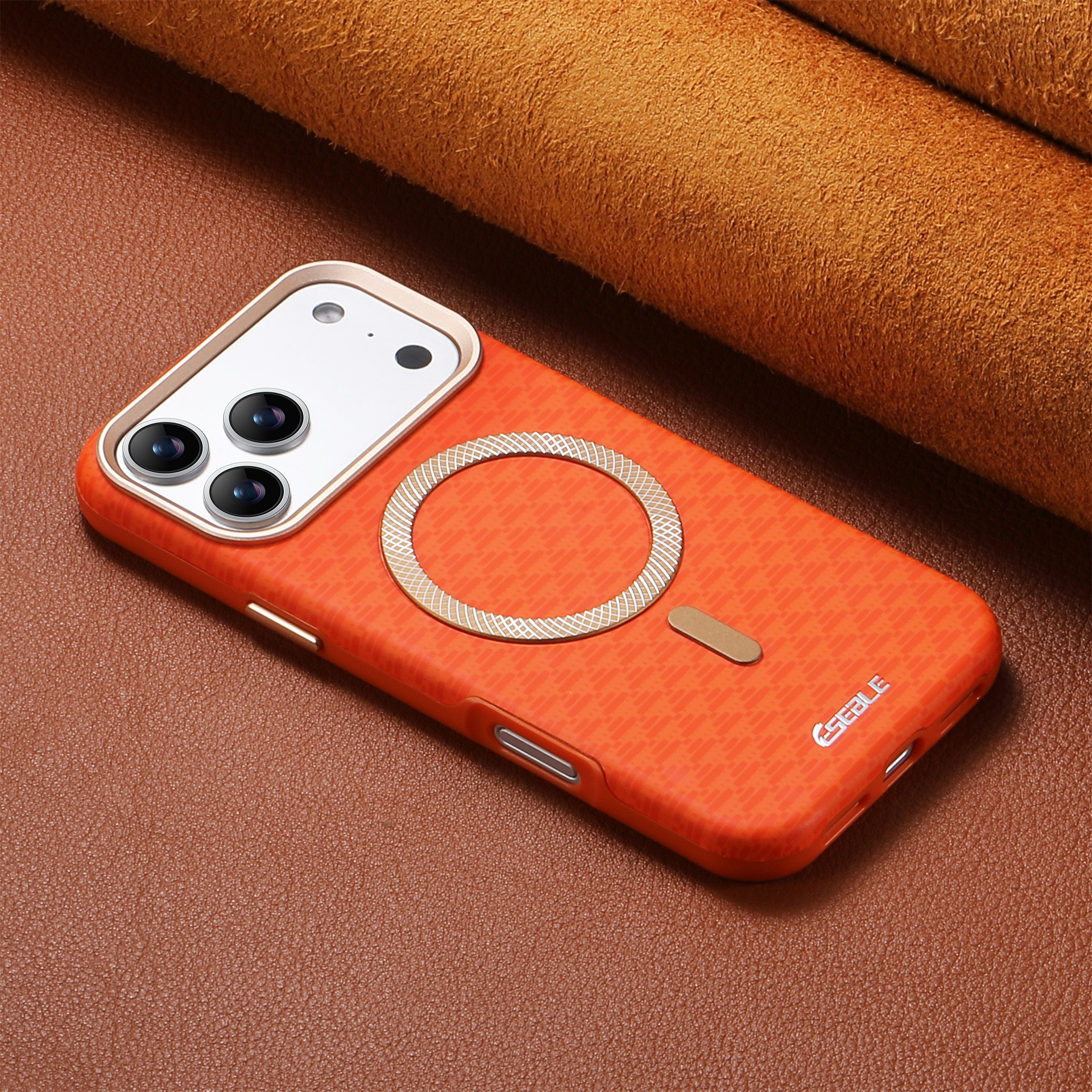 Premium Triangle Pattern Leather Magnetic Phone Case