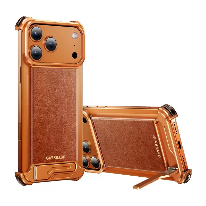 Metal Leather Hidden Bracket Magnetic Mobile Phone Case
