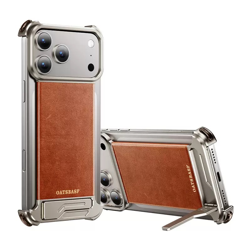 Metal Leather Hidden Bracket Magnetic Mobile Phone Case