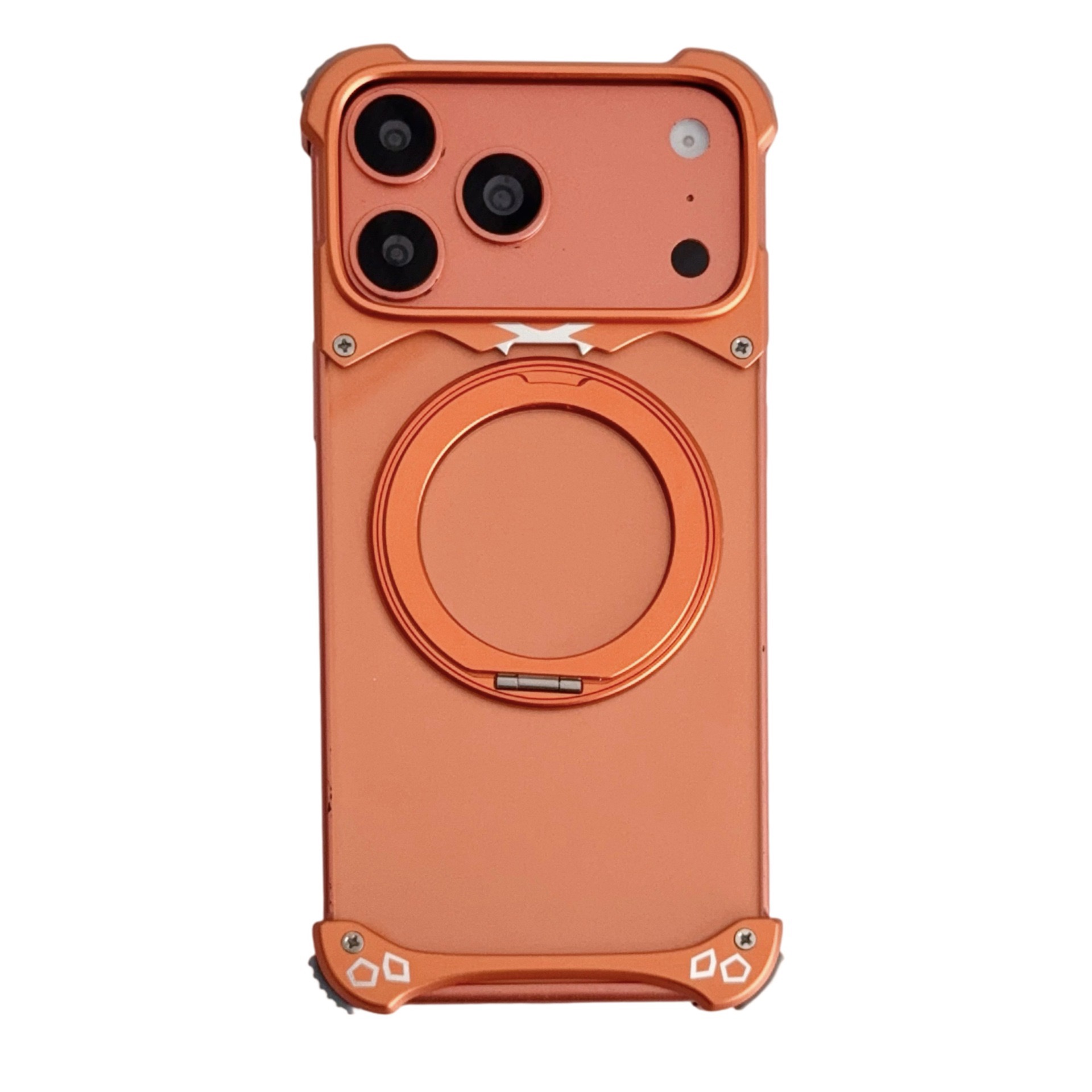 New metal transparent back panel magnetic rotating stand phone case