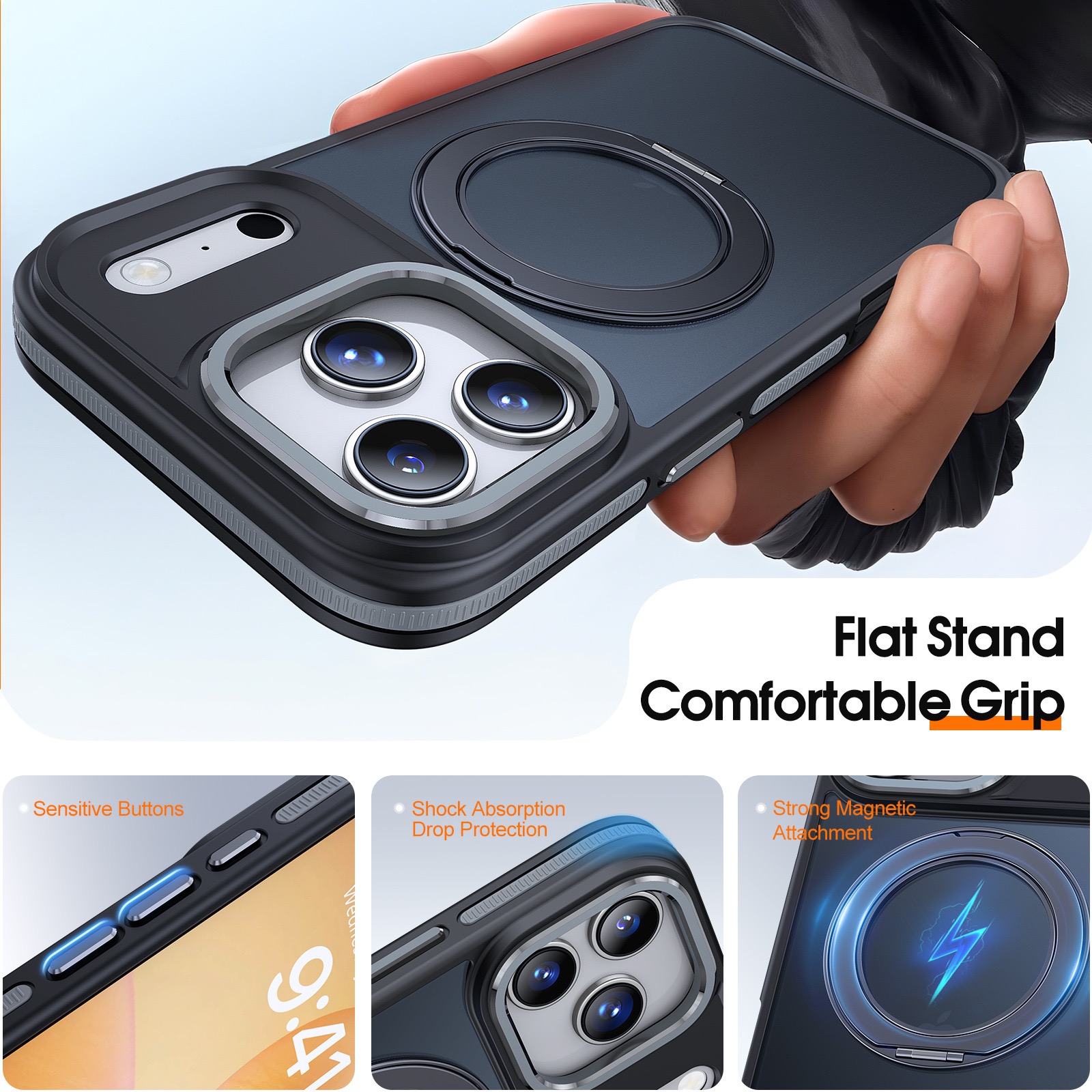 Anti-drop airbag frosted skin-feel magnetic rotating stand phone case