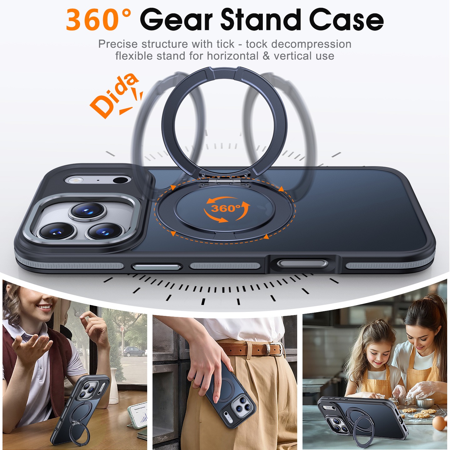 Anti-drop airbag frosted skin-feel magnetic rotating stand phone case