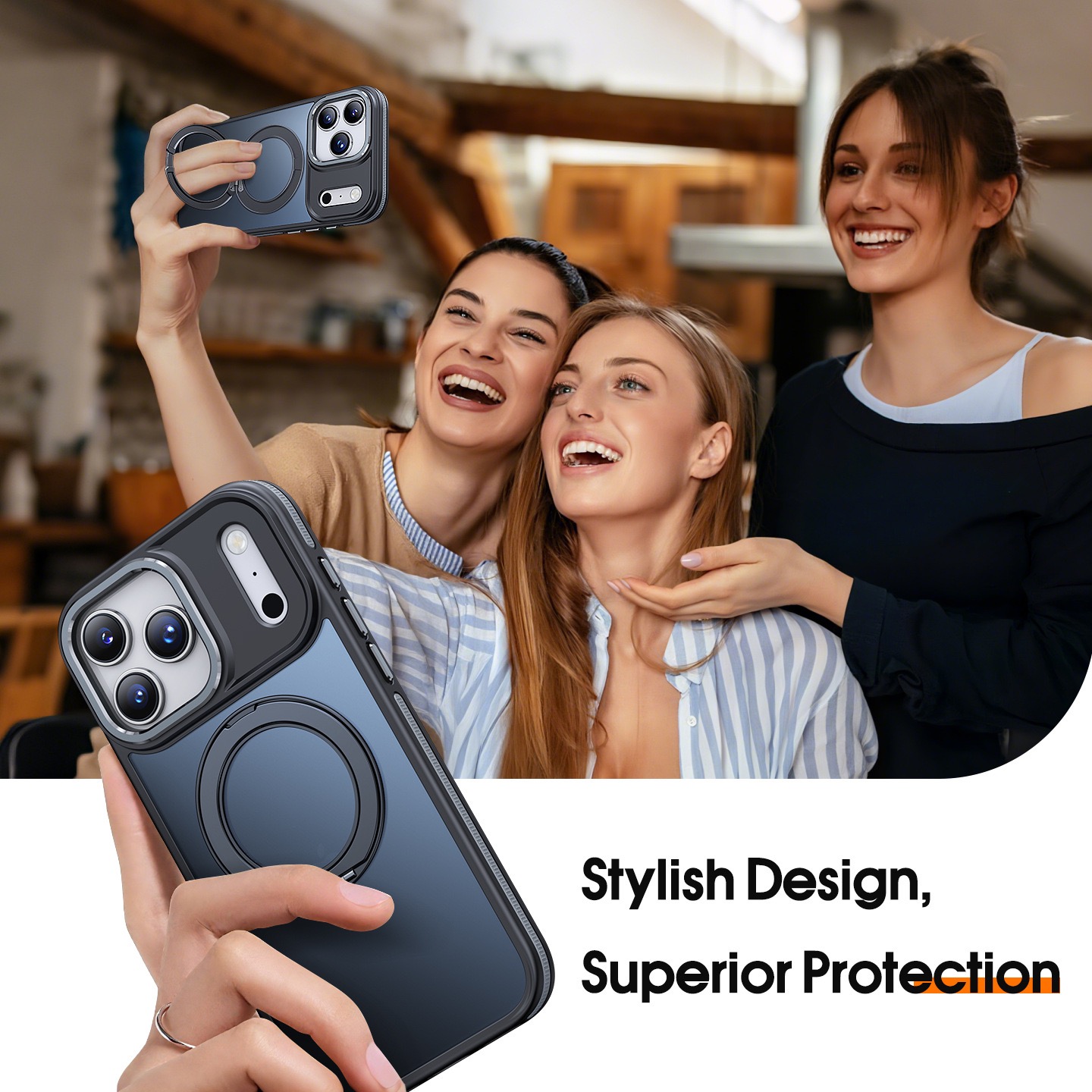 Anti-drop airbag frosted skin-feel magnetic rotating stand phone case