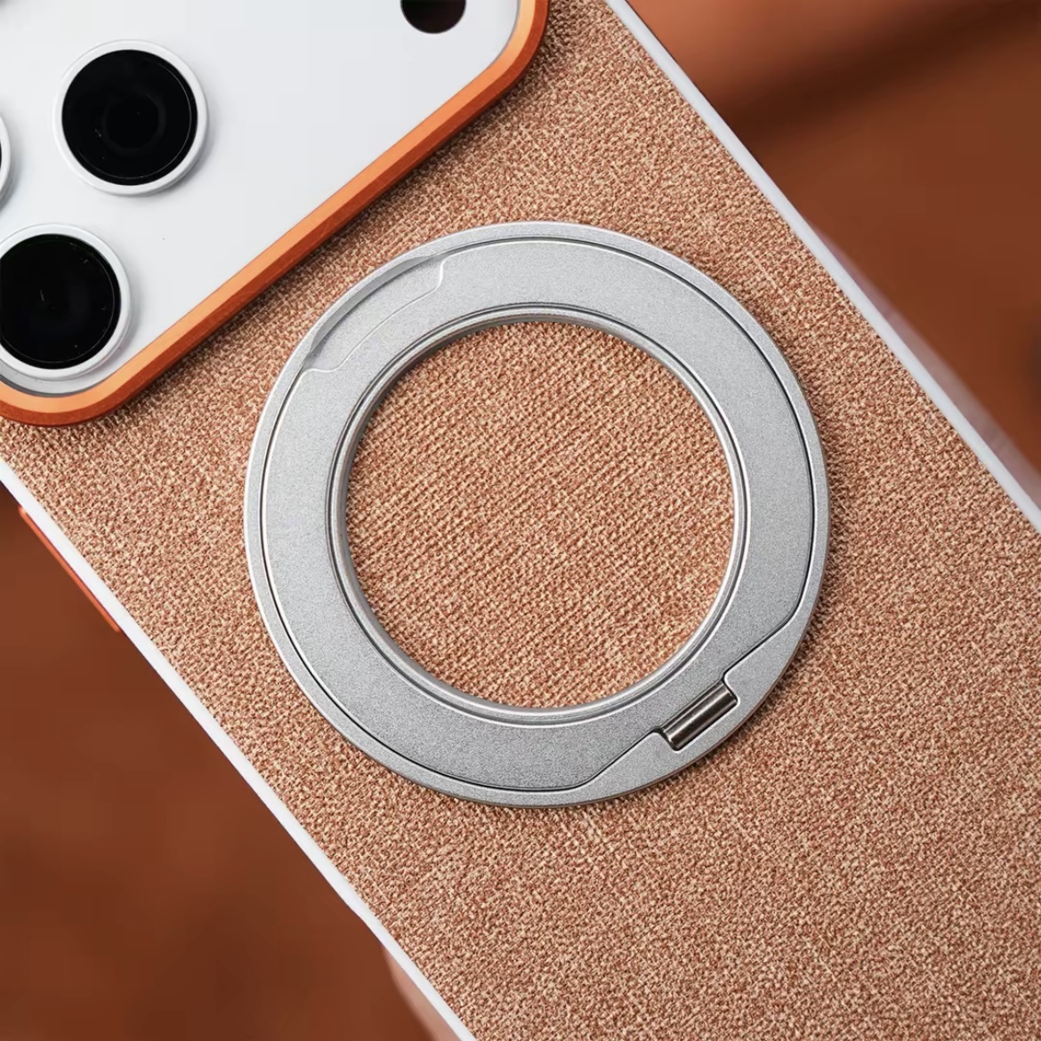 Premium elegant rotating stand leather and fabric textured magnetic phone case