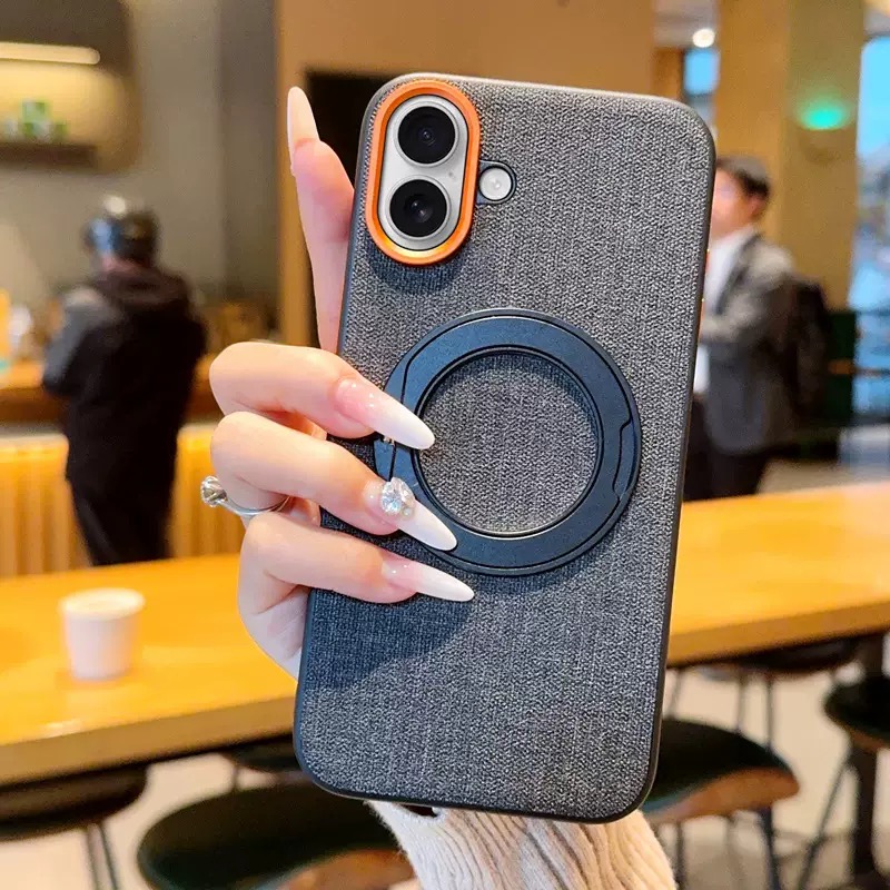 Premium elegant rotating stand leather and fabric textured magnetic phone case