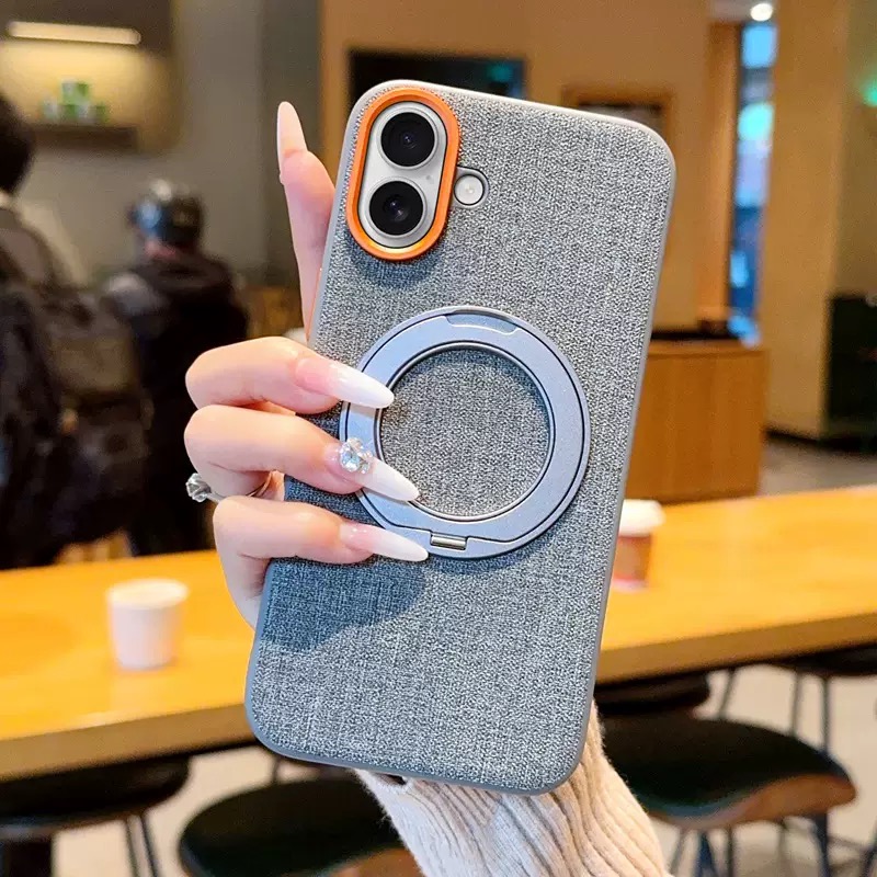 Premium elegant rotating stand leather and fabric textured magnetic phone case