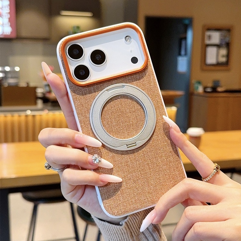 Premium elegant rotating stand leather and fabric textured magnetic phone case