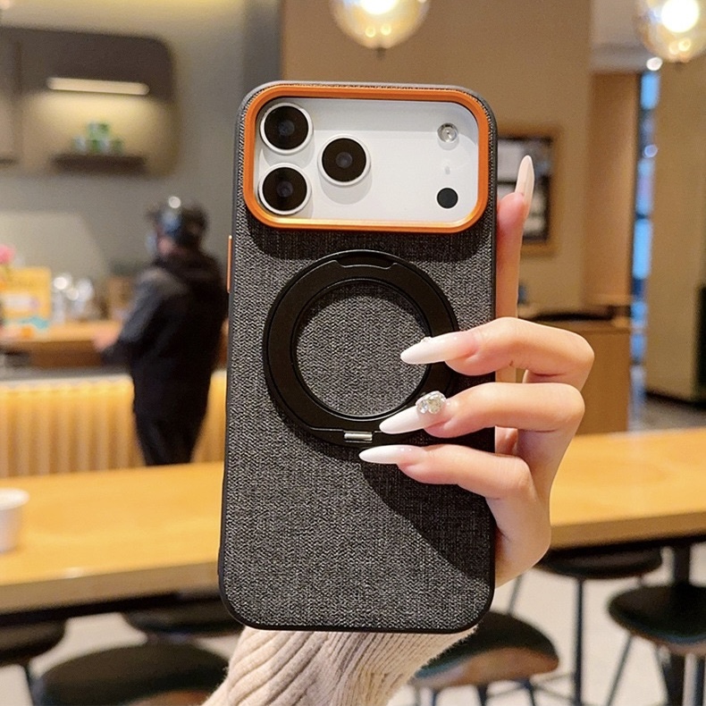 Premium elegant rotating stand leather and fabric textured magnetic phone case