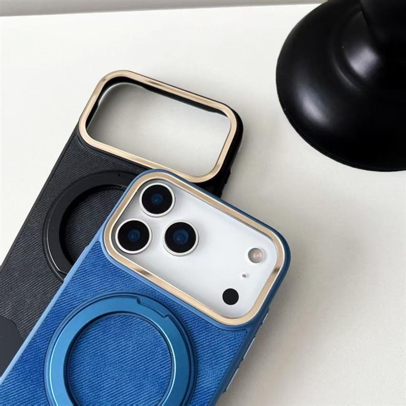 Velvet and Leather Rotating Magnetic Stand Phone Case