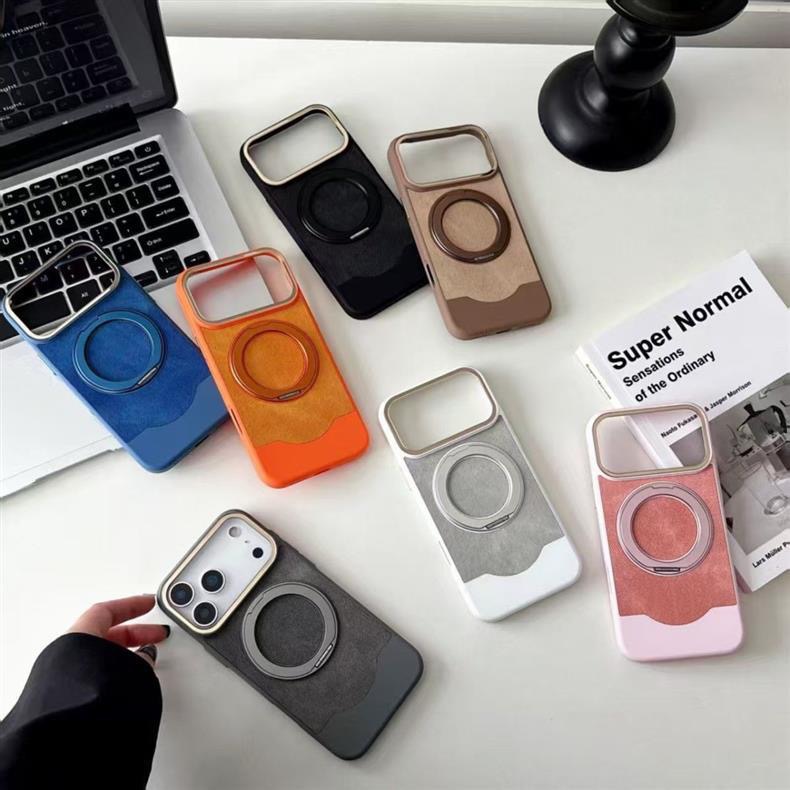 Velvet and Leather Rotating Magnetic Stand Phone Case