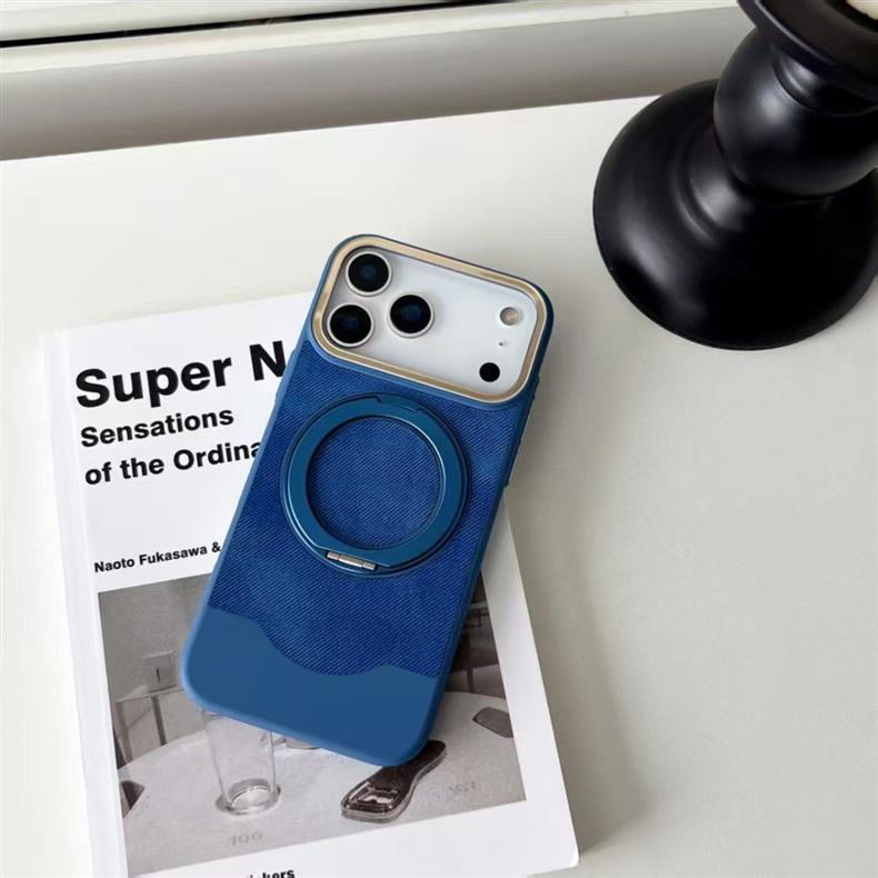Velvet and Leather Rotating Magnetic Stand Phone Case
