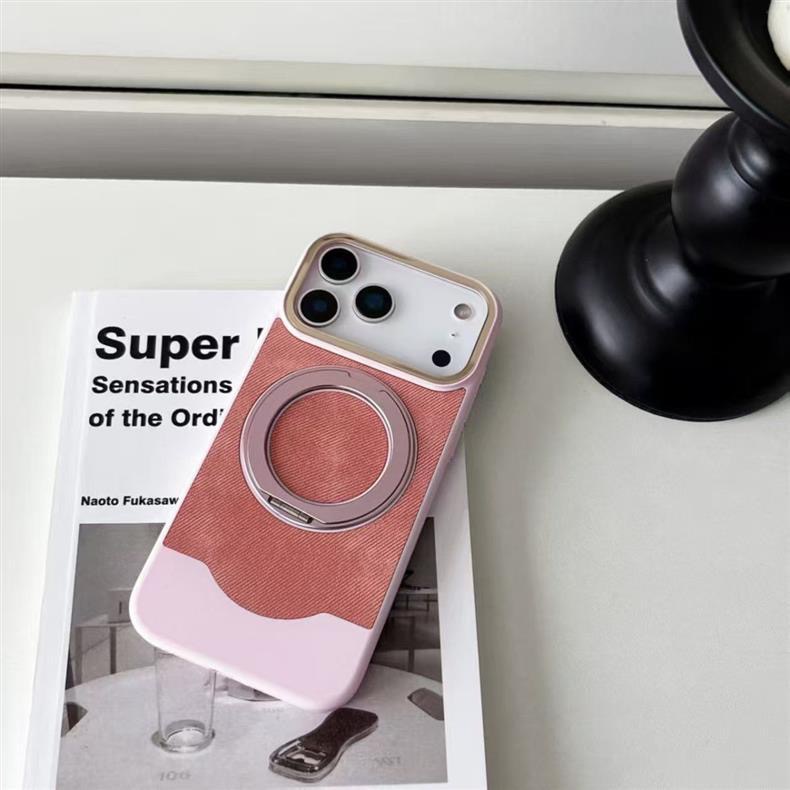 Velvet and Leather Rotating Magnetic Stand Phone Case