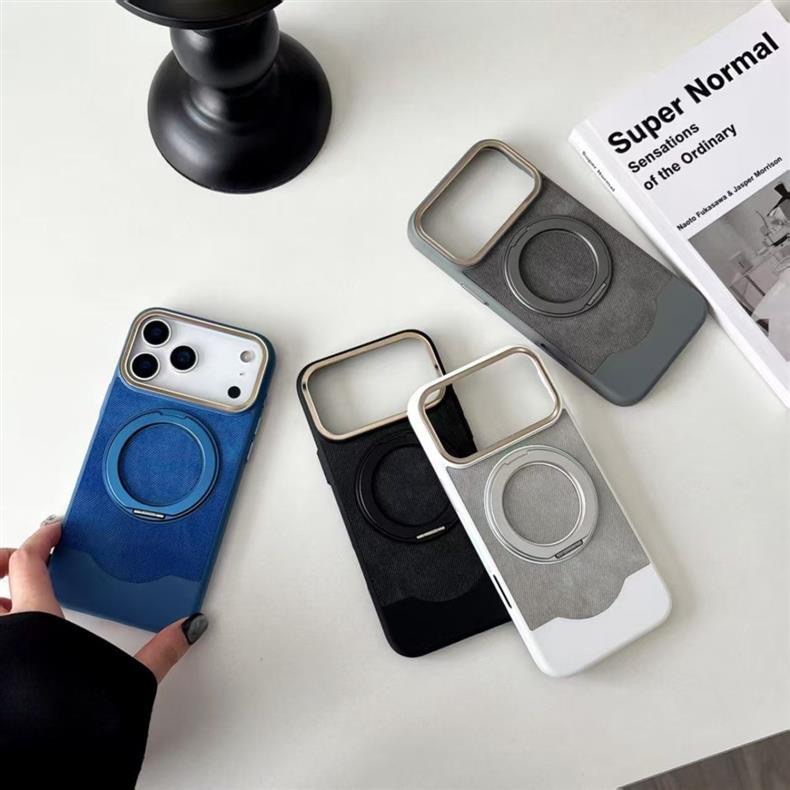 Velvet and Leather Rotating Magnetic Stand Phone Case