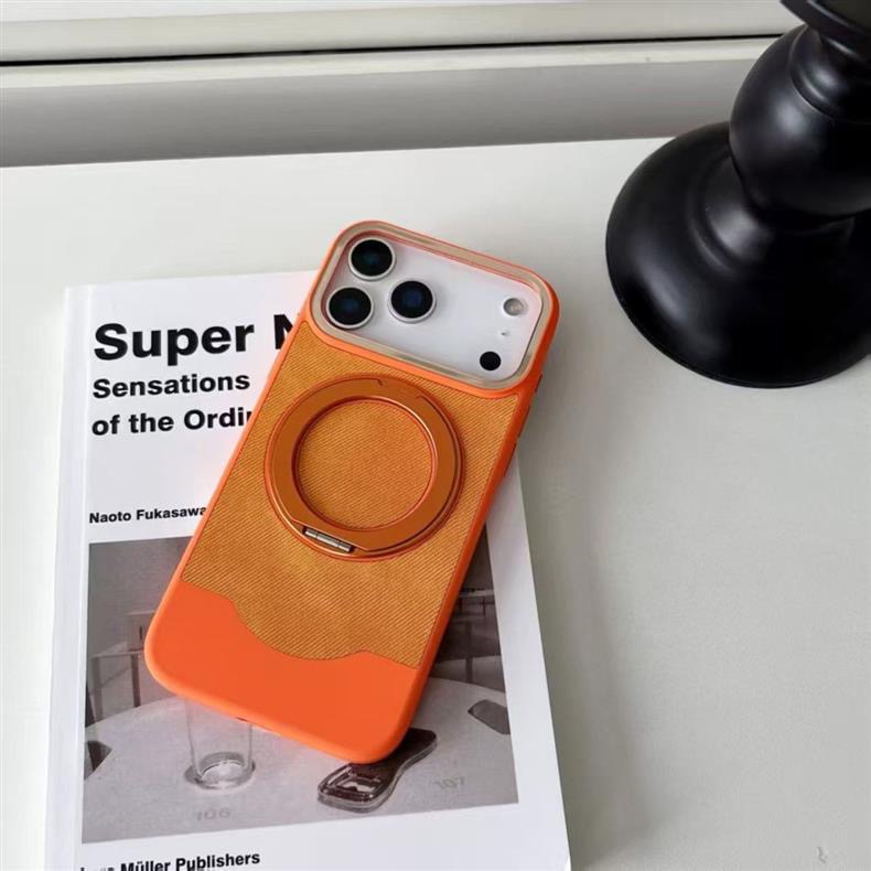 Velvet and Leather Rotating Magnetic Stand Phone Case