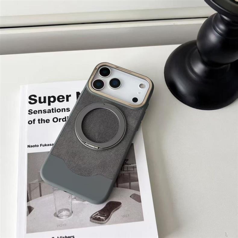 Velvet and Leather Rotating Magnetic Stand Phone Case