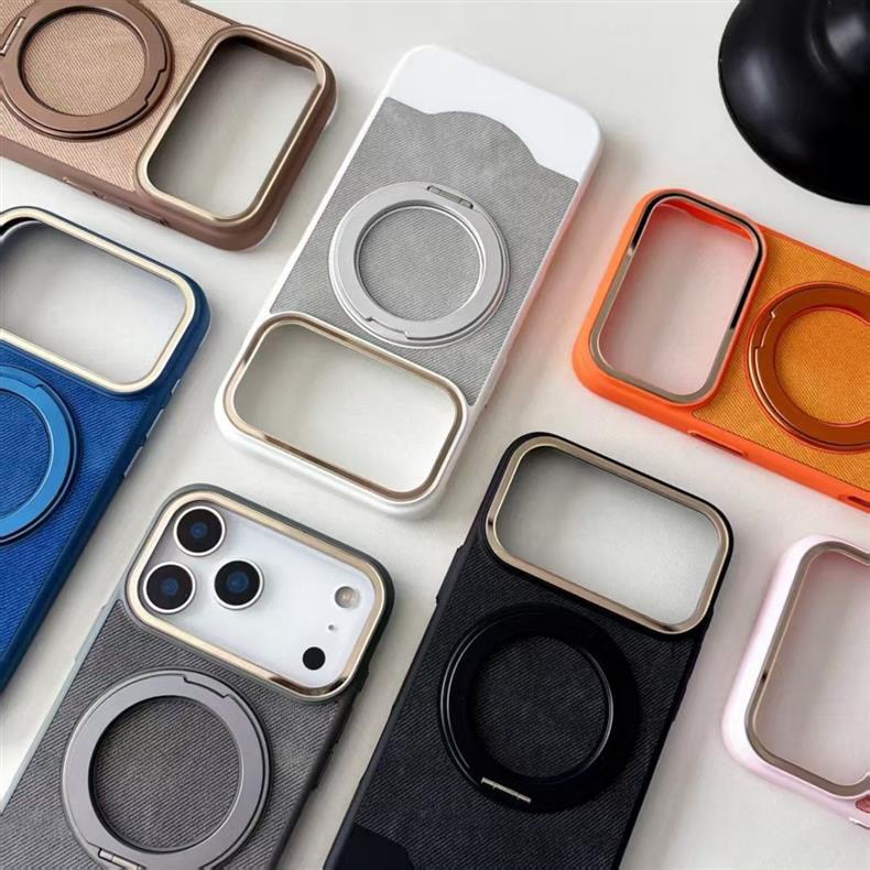 Velvet and Leather Rotating Magnetic Stand Phone Case