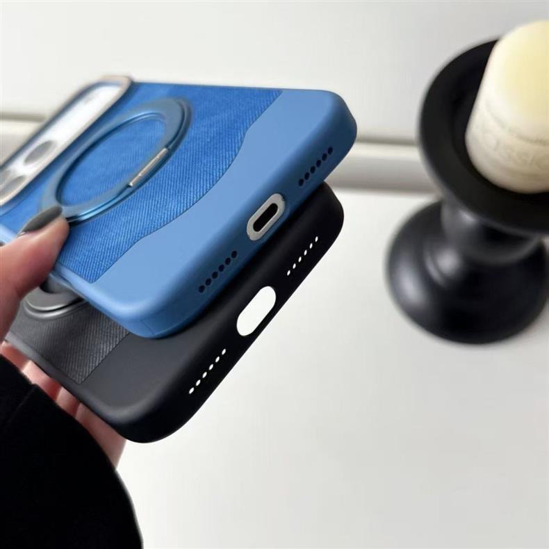 Velvet and Leather Rotating Magnetic Stand Phone Case