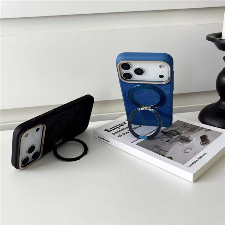 Velvet and Leather Rotating Magnetic Stand Phone Case