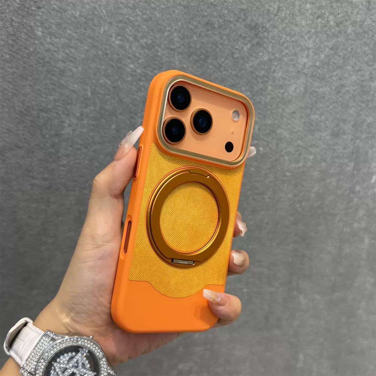 Velvet and Leather Rotating Magnetic Stand Phone Case