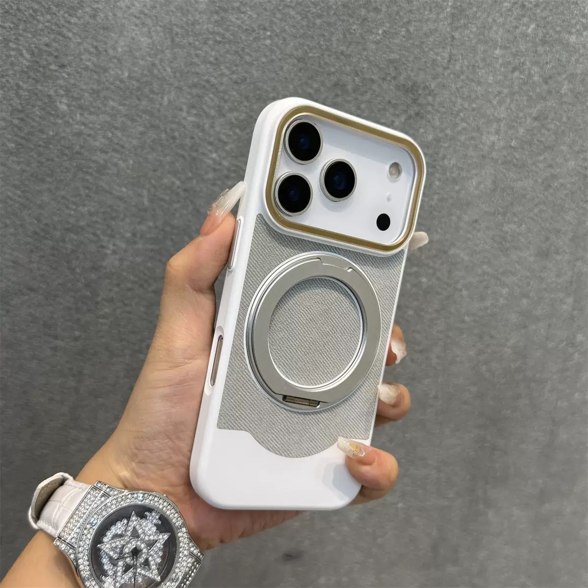 Velvet and Leather Rotating Magnetic Stand Phone Case