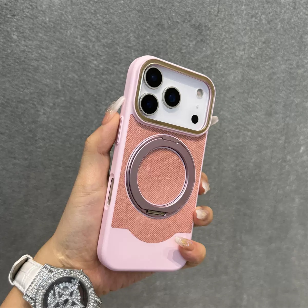 Velvet and Leather Rotating Magnetic Stand Phone Case