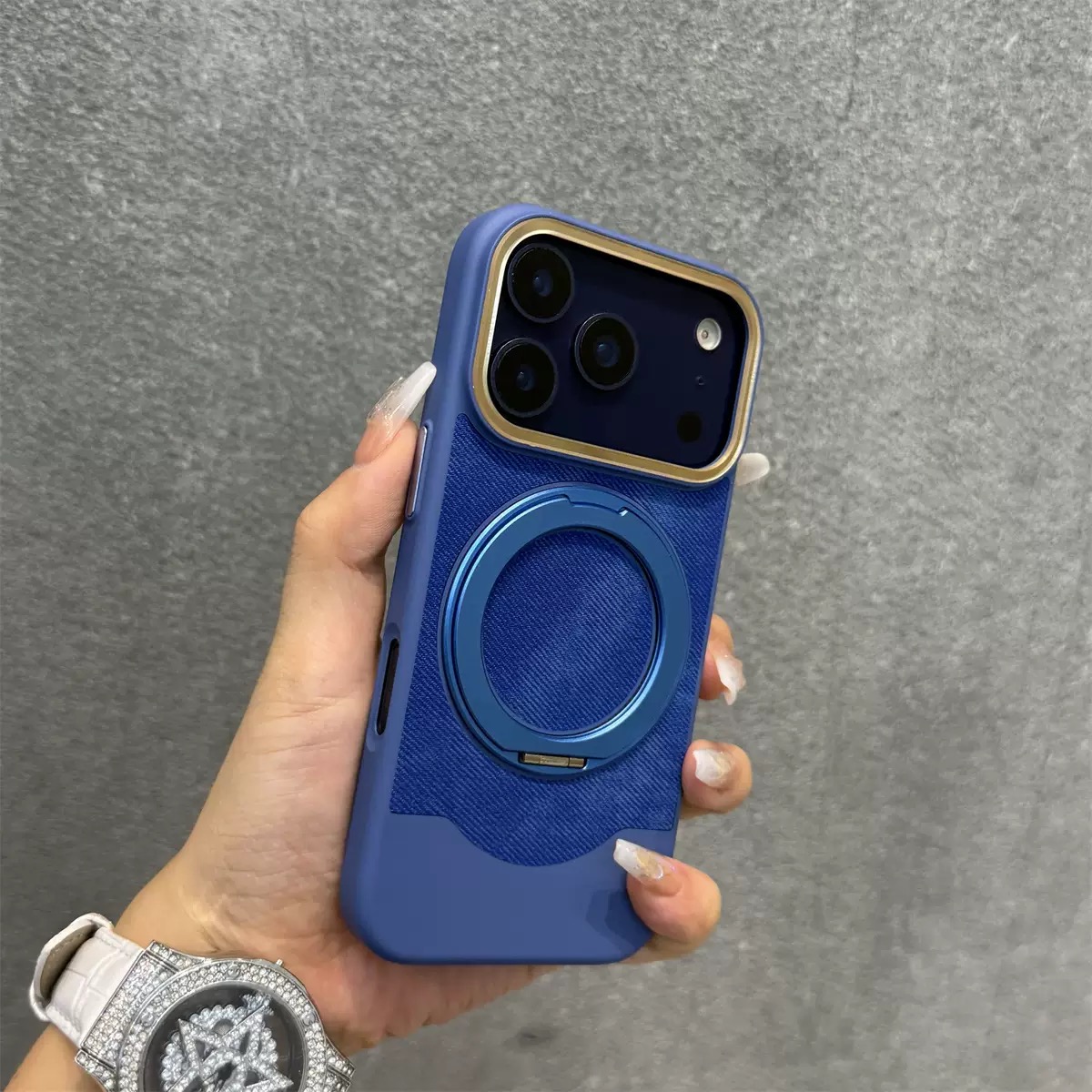 Velvet and Leather Rotating Magnetic Stand Phone Case