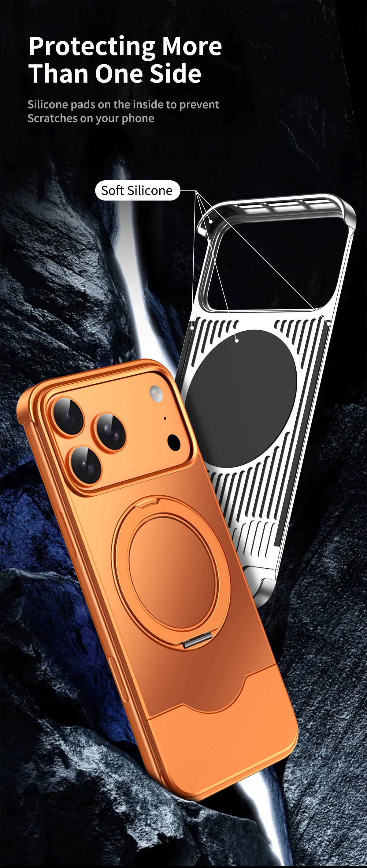 Telescopic shockproof metal original color rotating phone case