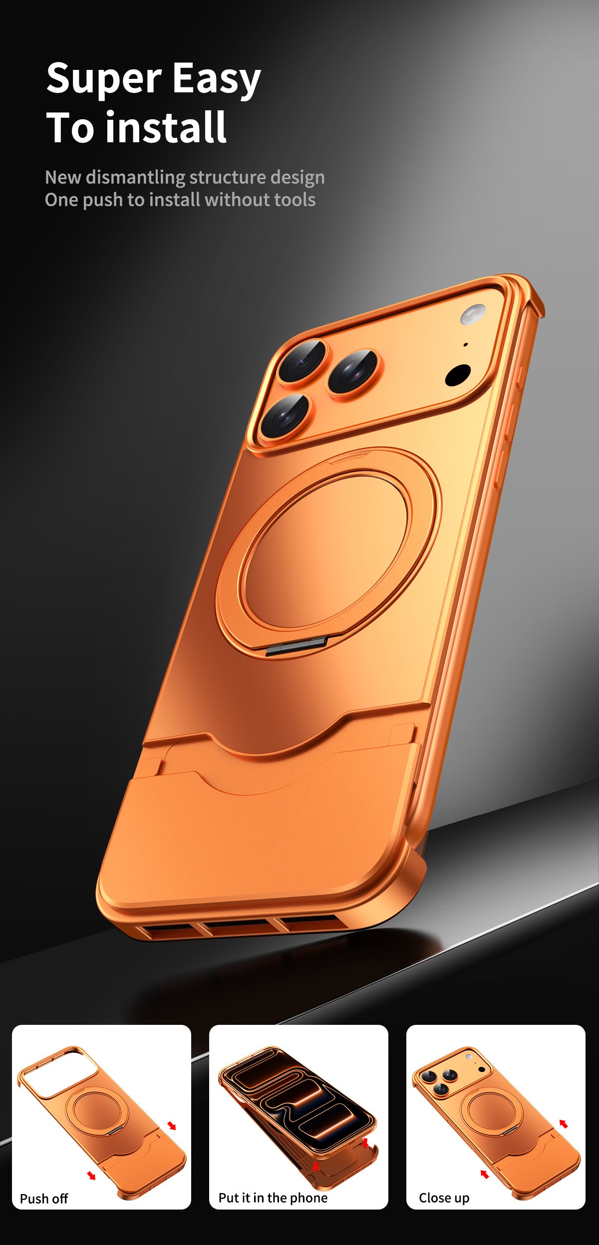 Telescopic shockproof metal original color rotating phone case