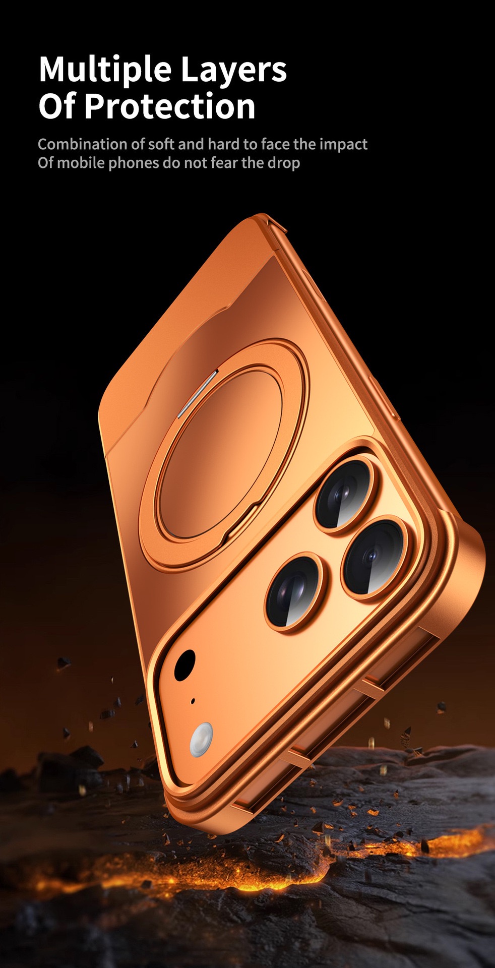 Telescopic shockproof metal original color rotating phone case