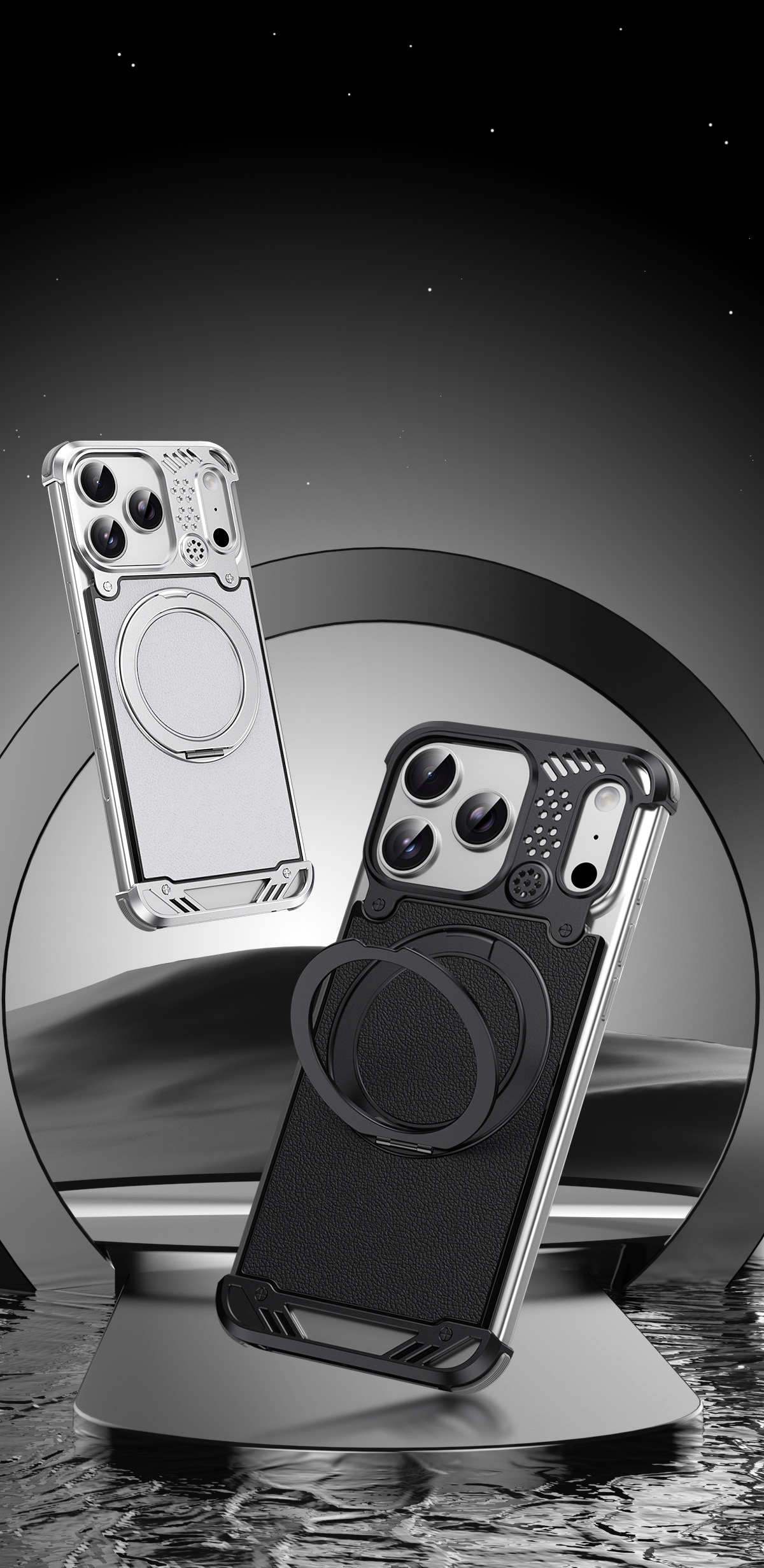 Metal scented leather texture magnetic rotating phone case