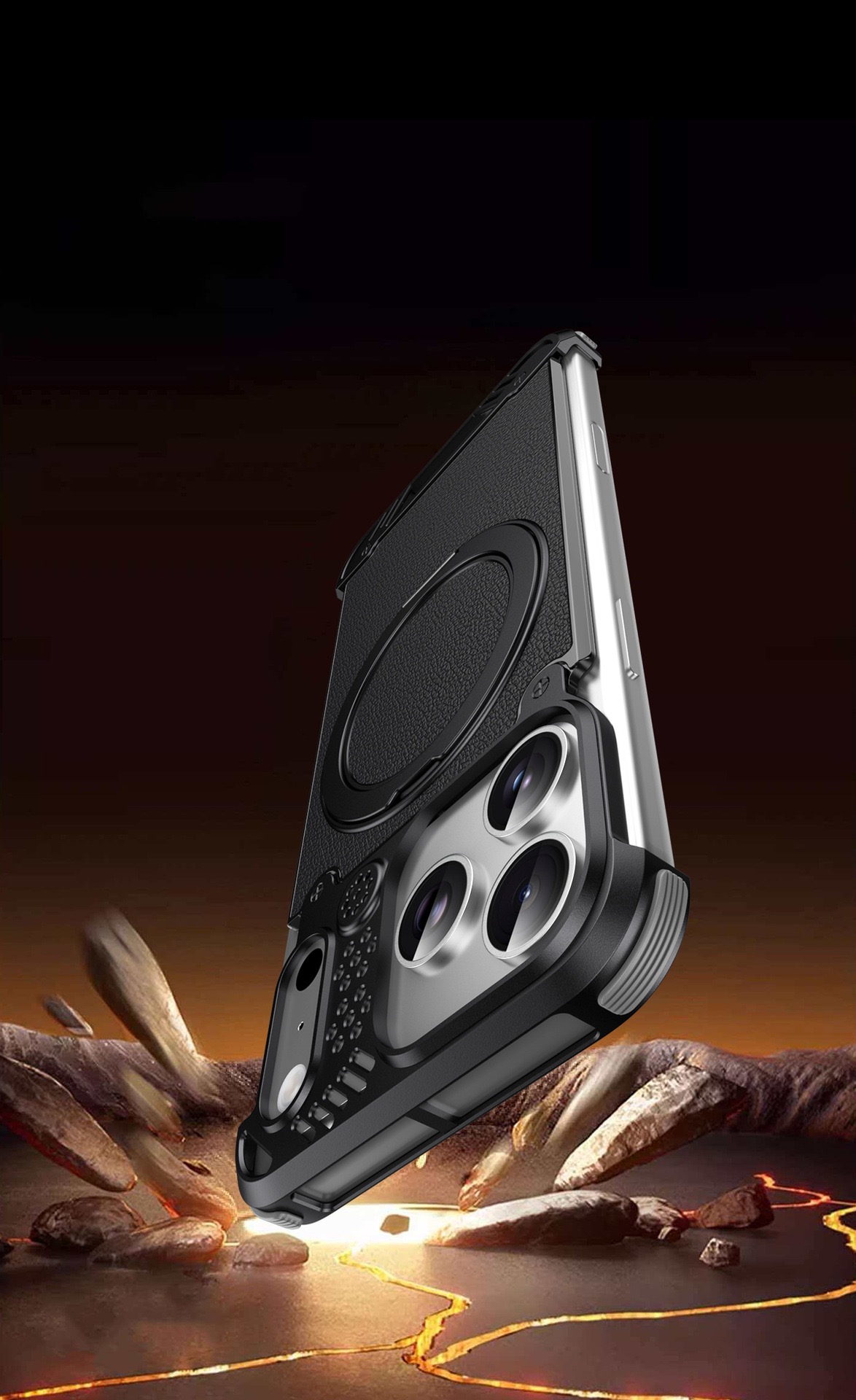 Metal scented leather texture magnetic rotating phone case