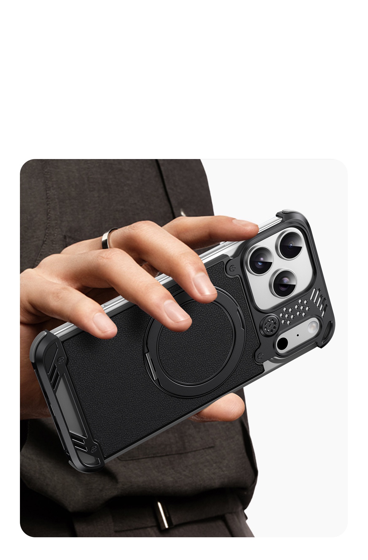 Metal scented leather texture magnetic rotating phone case