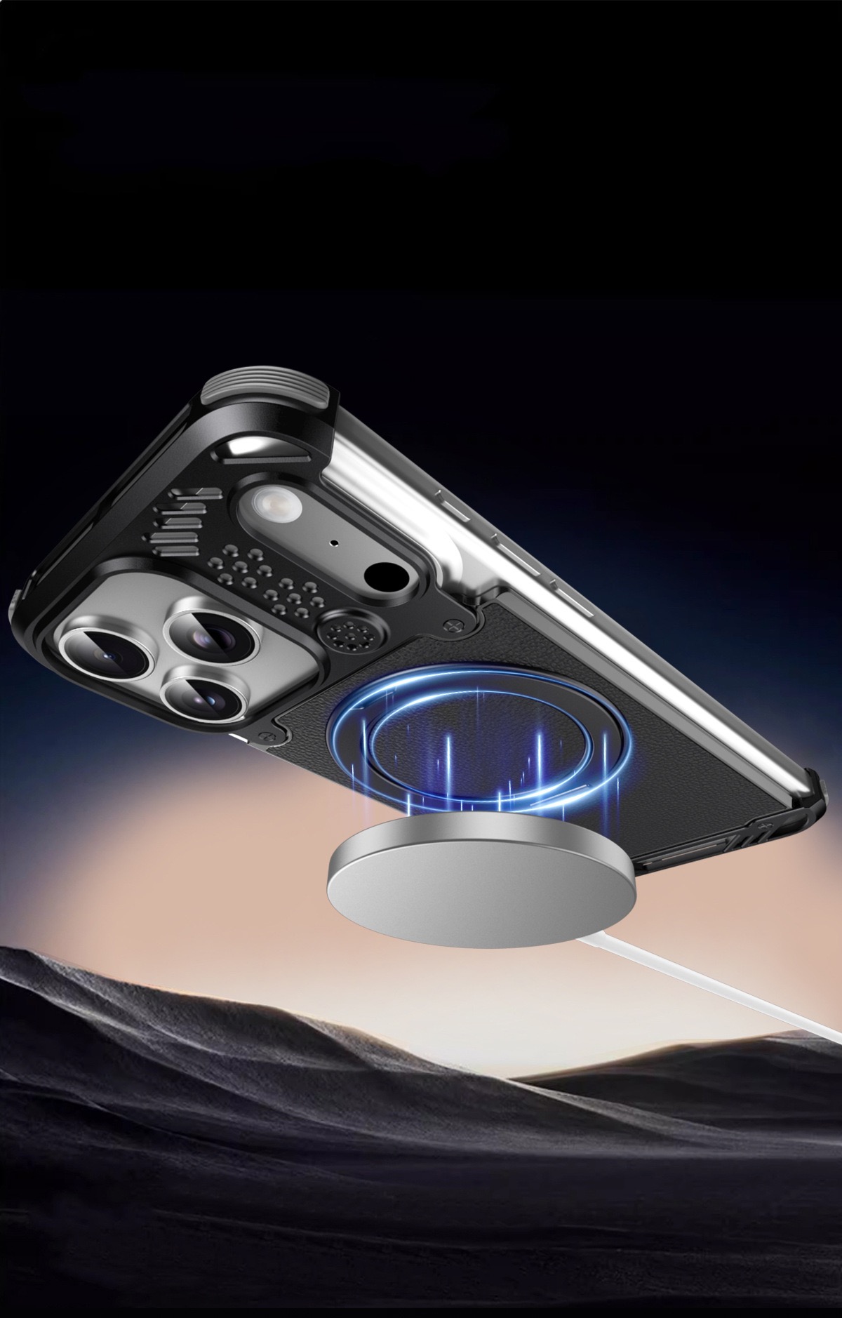 Metal scented leather texture magnetic rotating phone case