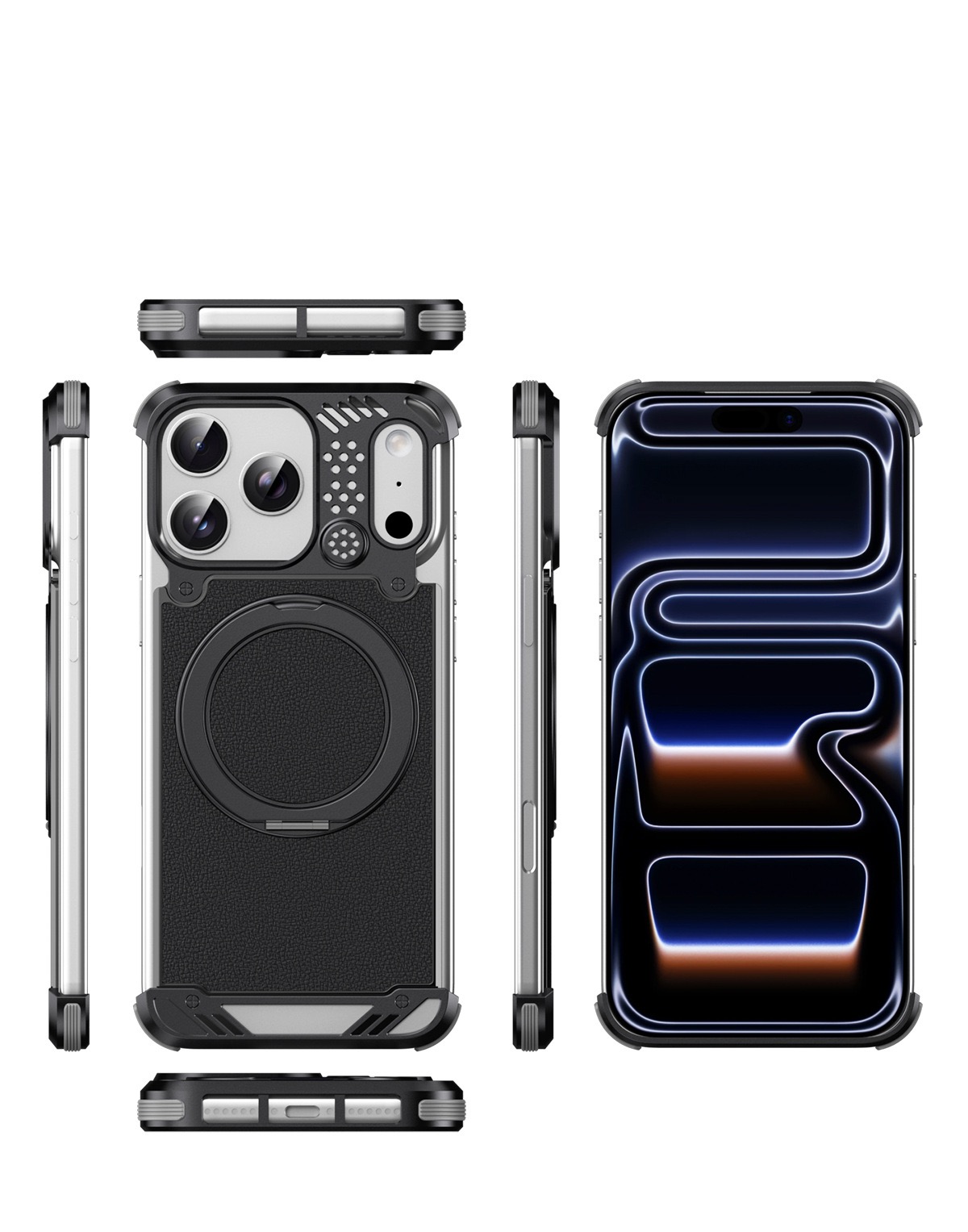 Metal scented leather texture magnetic rotating phone case