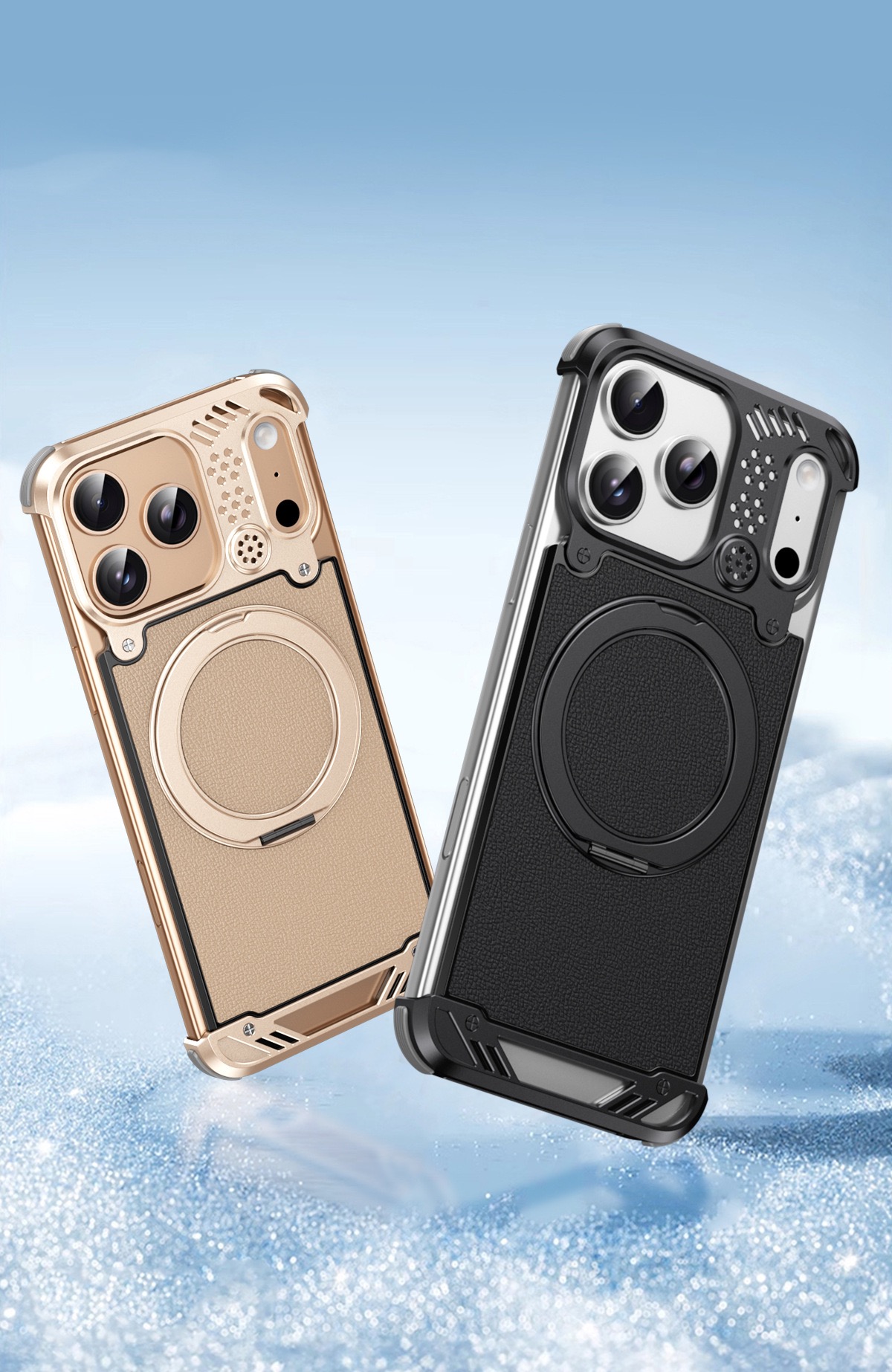 Metal scented leather texture magnetic rotating phone case