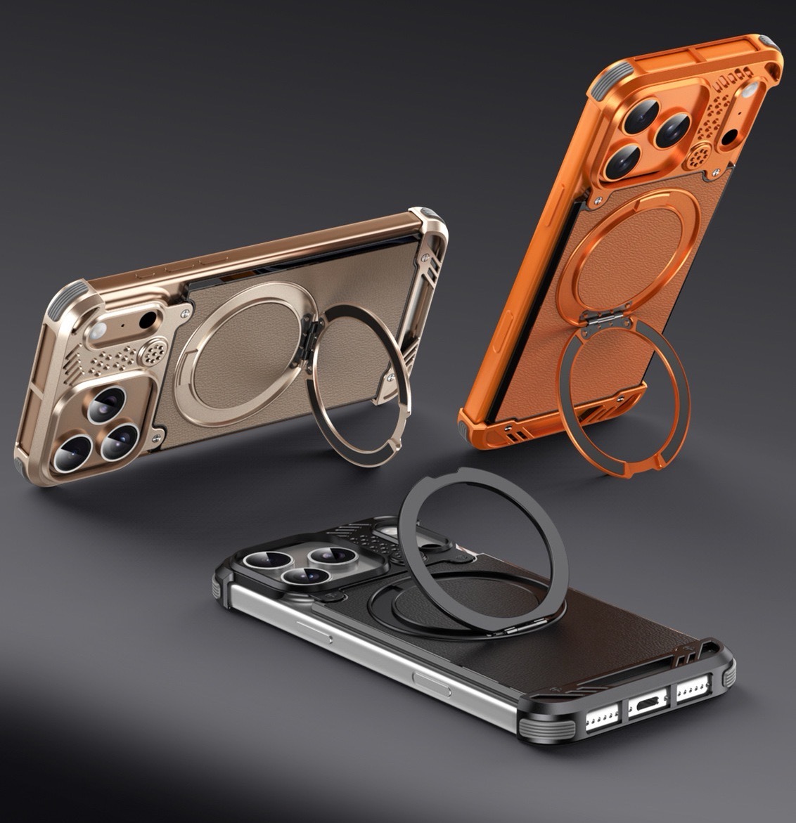 Metal scented leather texture magnetic rotating phone case