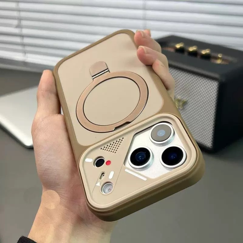Mecha-style lens frame magnetic phone case