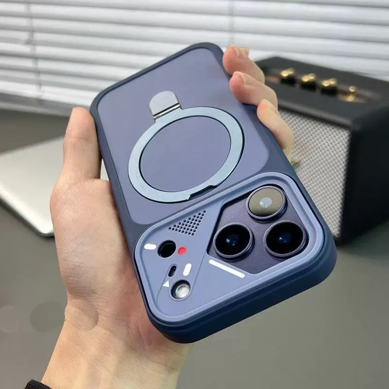 Mecha-style lens frame magnetic phone case