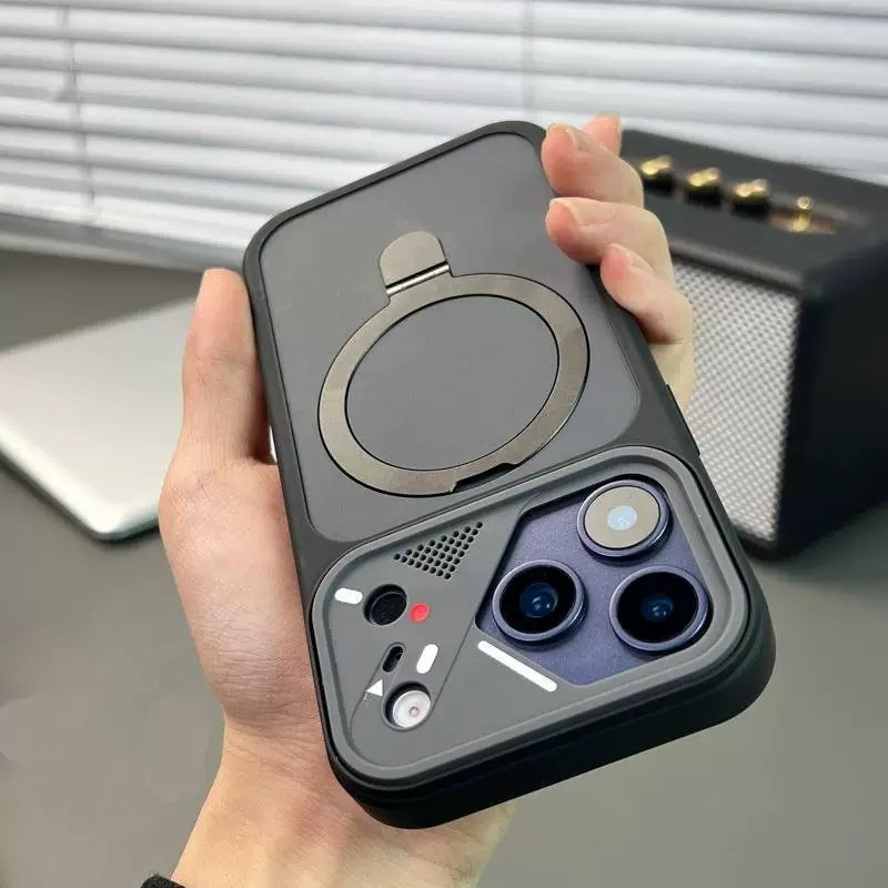 Mecha-style lens frame magnetic phone case