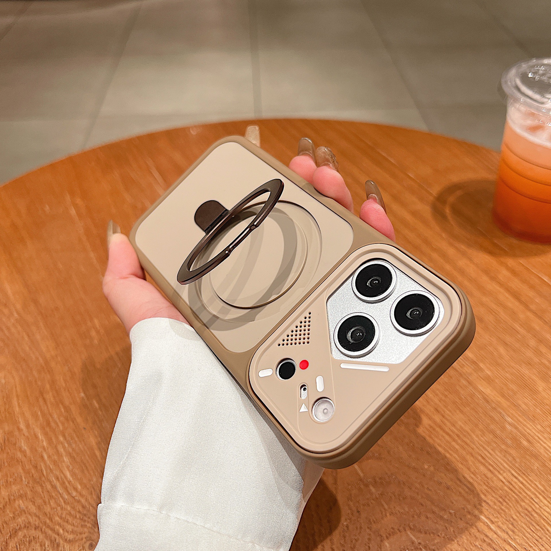 Mecha-style lens frame magnetic phone case