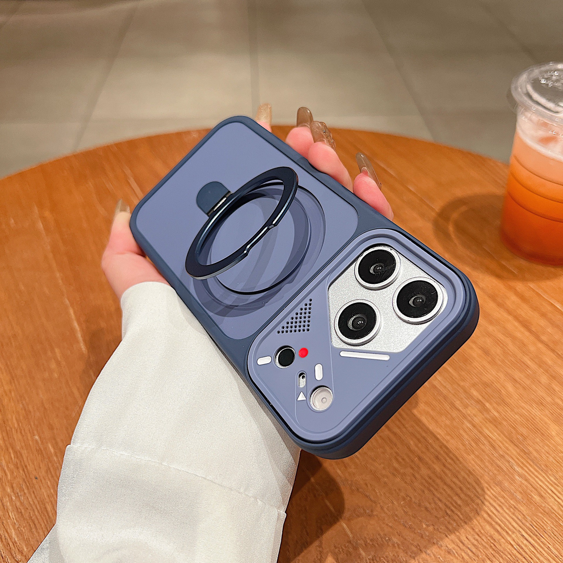 Mecha-style lens frame magnetic phone case